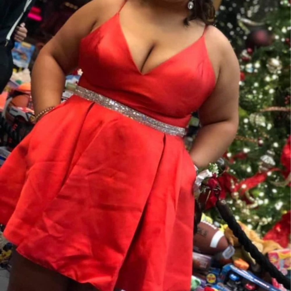 Red Spaghetti Strap Dress with Silver Belt